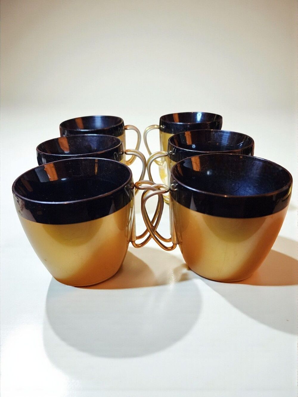 Vintage retro NFC El Dorado Mugs Set 6 Black Gold Thermal Plastic MCM USA